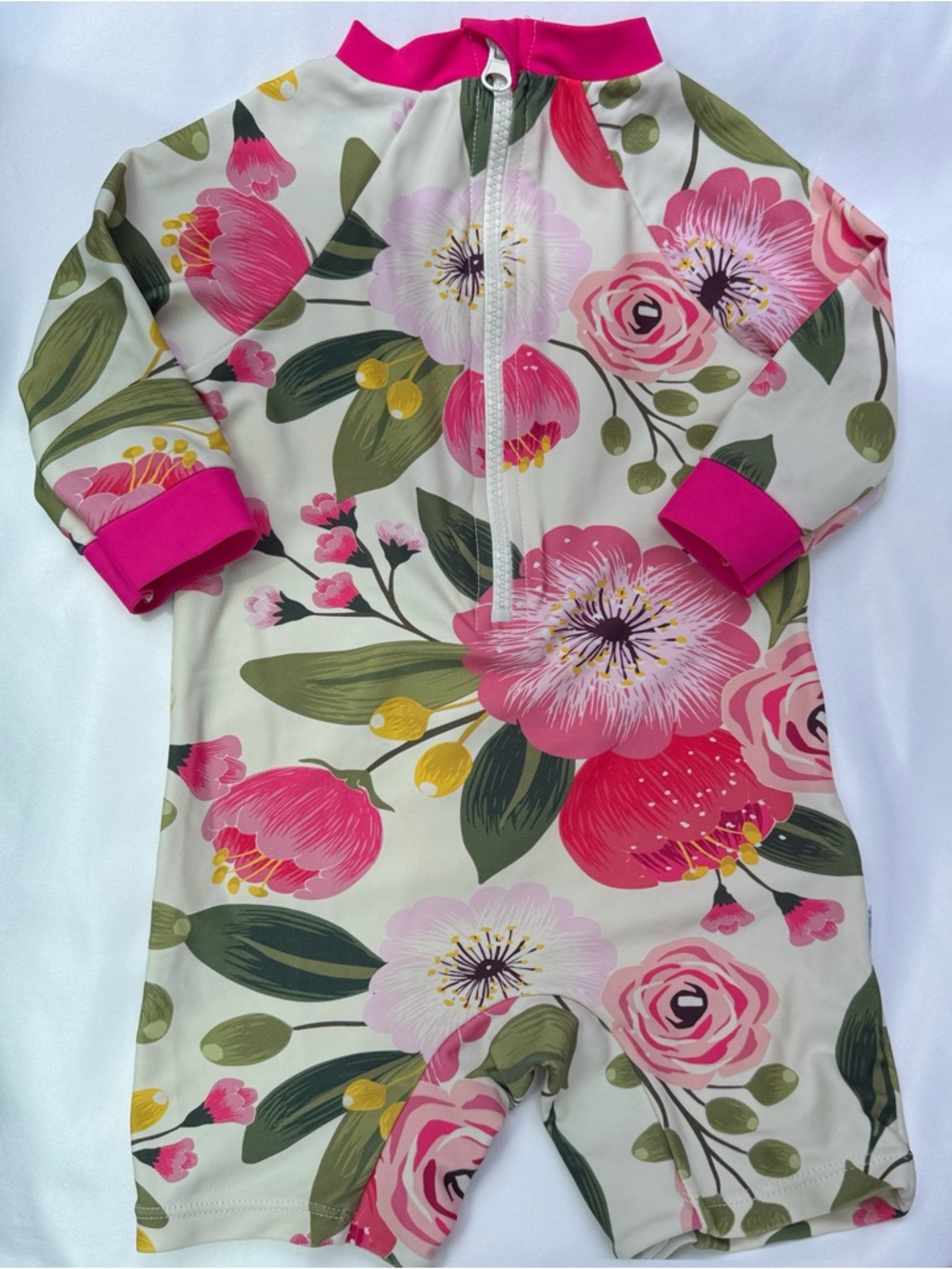 Baby pink Floral Rash Guard Romper 9-12M One Piece Swimsuit summer swim